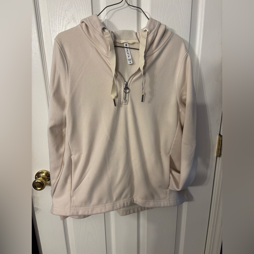 Athleta Sz med. ladies fleece-lined 1/2 zip hoodie!Cream color! Great condition!